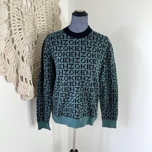 Kenzo Green and Black Logo Sweater Size Medium
